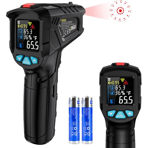 Thermomètre infrarouge laser professionnel sans contact – Plage de mesure -50°C à 800°C – Écran LCD rétroéclairé – Alarme d'émissivité – Précision 2% – Curconsa (1/5)
