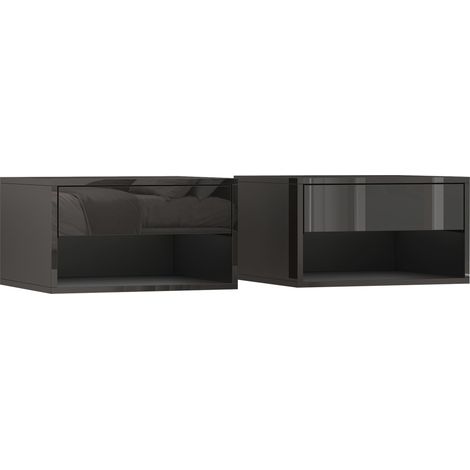 Lot de 2 tables de chevet murales 37 x 32 x 21 cm gain de place tiroir pour chambre épurée en panneau de particules noir 210001555 (1/5)