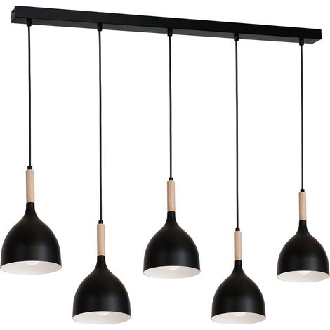 Lampada a sospensione nera legno 5 luci 122cm E27 Luminex