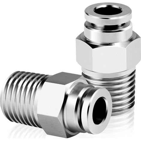 Acier inoxydable 304 Raccords mâles droits pour tubes de 8mm OD x 1/2 BSP PC8-04 (Paquet 2) - 10mm Tube 1/4 (1/5)