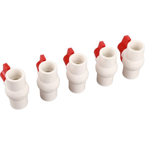 Lot de 5 vannes à billes PVC blanches manette plate en T 25mm pour piscines, arrosage, parcs aquatiques et aquariums (1/5)
