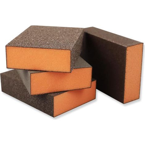 Lot de 4 blocs de ponçage (grain 60, 100, 150, 220) - Éponges de ponçage grossière/moyen/fines/superfines, humides et sèches, lavables et réutilisables pour polissage du bois, du métal, des murs (1/5)