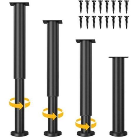 Ensemble de 4 pieds de meubles réglables, hauteur réglable de 25 à 43 cm, pieds de meubles en métal noir pour armoires, supports TV, lits, canapés, tables de chevet, chaises et meubles de salle de bai (1/4)