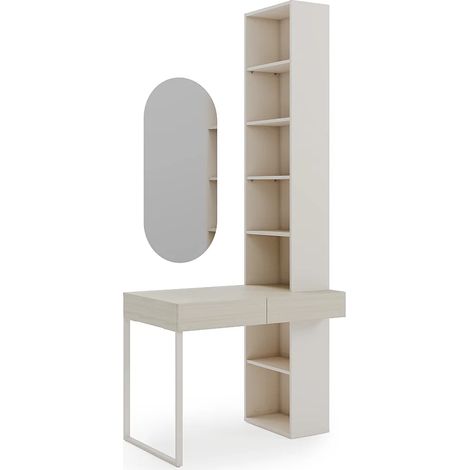 Mobile trucco con specchio e vani contenitore per letto a scomparsa - Beige e naturale - NILODIA (1/3)