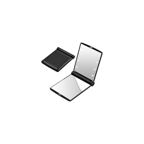 Miroir de poche LED pliable - noir, miroir de voyage de poche, petit miroir pliable, miroir de maquillage portable, miroir de sac à main, miroir de poche avec 8 lumières LED, cadeau pour les femmes (1/5)