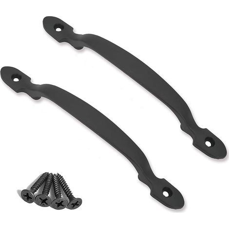 2 poignées de porte en fonte noire pour portes de grange, jardins, cabanons, noir (1/4)
