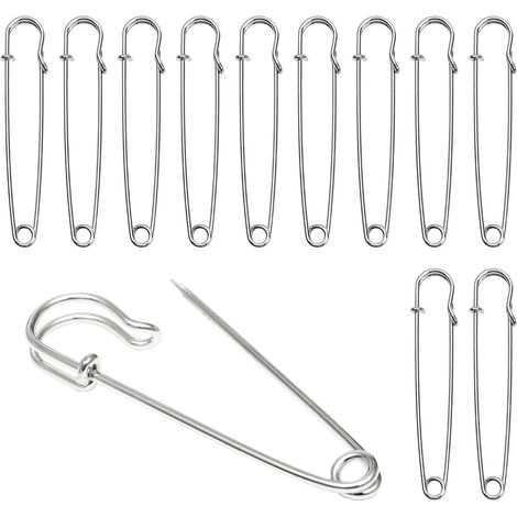 Lot de 15 épingles à nourrice extra larges de 10 cm en acier inoxydable - Épingles à nourrice robustes pour l'artisanat, la couture, les vêtements, le cuir, la toile, les couvertures (1/5)