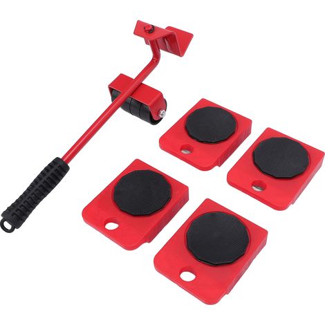 Kit de déménagement meubles lourds en ABS et acier avec barre réglable et 4 roulettes, levier pour déplacer électroménager, 774g, rouge (1/5)