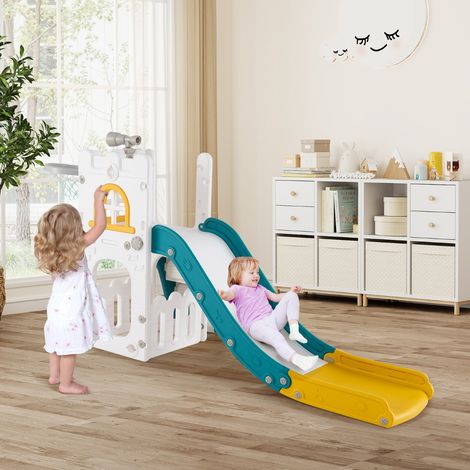 Toboggan 6 en 1 pour Tout-Petits de 1 à 3 Ans Toboggan pour Bébé avec Panier de Basket et Télescope Aire de Jeux d'Intérieur Jaune (1/5)