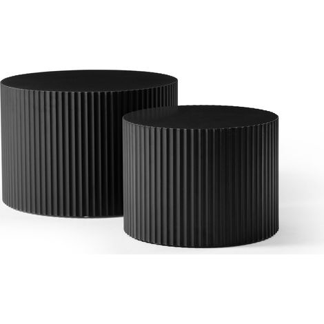 Set de 2 tables gigognes rondes avec motif en relief, ø60x40 et ø48x35 cm, finition mate noire ou blanche, design moderne et gain de place (1/5)