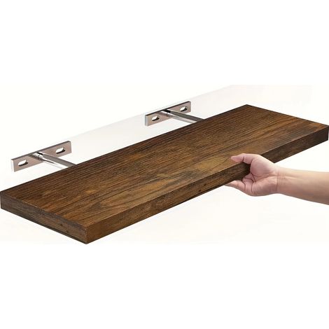 Étagère murale classique en bois massif (marron) à rayures horizontales, gain de place pour le rangement et la décoration dans le salon et la chambre. (1/5)