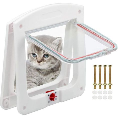 Chatiere pour Chat et Chien Adaptateur Chatiere Chatière Imperméabiliser avec verrou Rotatif à 4 Voies pour Chat Petit Chien, Blanc (1/5)