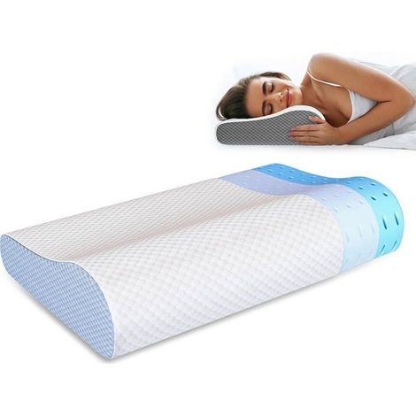 KLVGTIFS PU - Oreiller ergonomique orthopédique en mousse à mémoire de forme haute densité (nouveau modèle 2026) pour soulager les douleurs,Bleu (1/5)