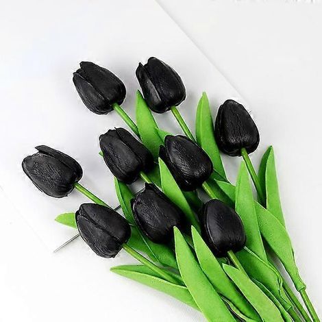 bouquet de tulipes artificielles de 34 cm en PU, aspect réaliste, idéal pour Noël, Halloween, un mariage ou une fête. Fleurs artificielles.noir (1/5)