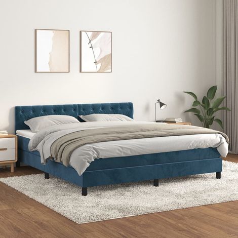 Lit à sommier tapissier et matelas,Lit Adulte,Meuble de Chambre à Coucher Bleu foncé 160x200cm Velours XZZ172949 (1/5)