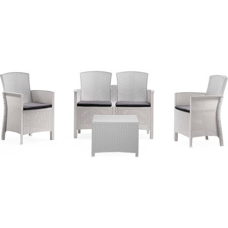 Dmora - Lounge-Set für den Außenbereich Dmorat, Gartenset mit Kissen, Lounge-Set für den Innenbereich in Rattan-Optik, 100 % Made in Italy, Weiß (1/5)