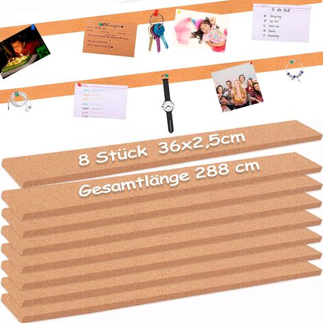 Lot de 8 petites bandes autocollantes en liège pour mur, convient pour salle de classe, bureau, maison, cuisine, bureau à l'école, 36 x 2,5 cm - 10 mm d'épaisseur (1/5)