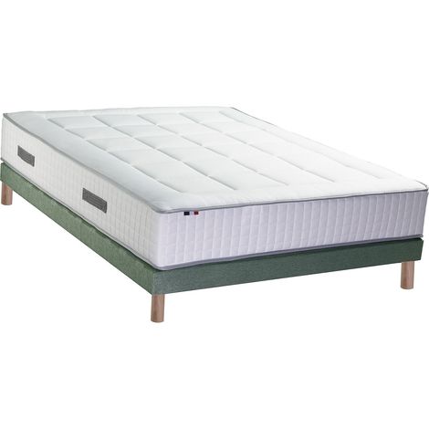 Ensemble matelas ressorts 7 zones BELLAGIO 2 mémoire de forme et sommier 140 x 190 Sommier Vert celadon (1/5)