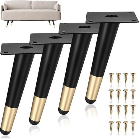 Furniture Legs, 15 cm Black Metal Oblique Furniture Legs, for Furniture Bed Sofa Table Wardrobe Chair Bar Cupboard Office Kitchen Bathroom (1/4)