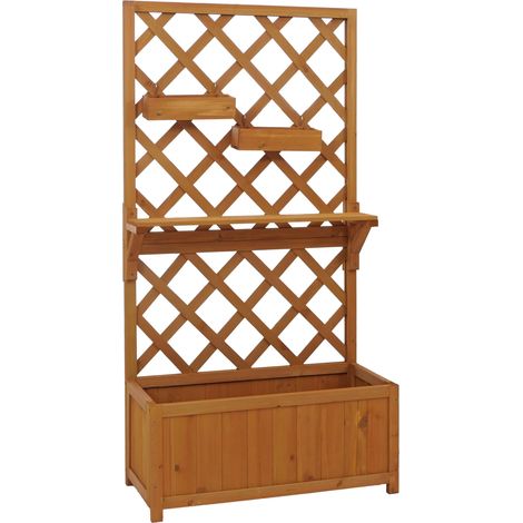 Hochbeet HHG-658, Pflanz-/Blumenkasten Rankgitter Rankhilfe Ablage Hängekästen Holz MVG 135x70x30cm natur