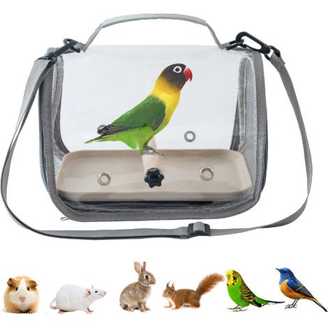 Cage à oiseaux portable avec cadre en bois et fond en plastique, adaptée aux perroquets et autres petits oiseaux. (1/5)