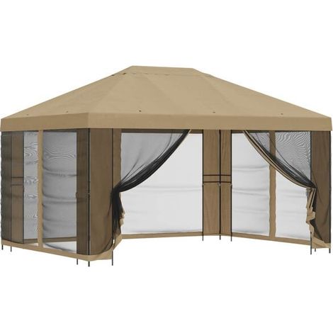 Le chalet de jardin a des murs de 4 x 3 mètres et est fabriqué en fibre de polyester beige et en acier. (1/5)