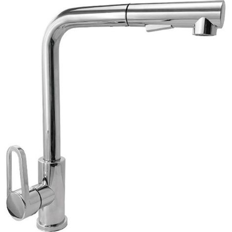 Rubinetto con doccetta estraibile a canna alta di forma quadrata miscelatore da cucina 2 modalità di getto ottone lucido (1/2)