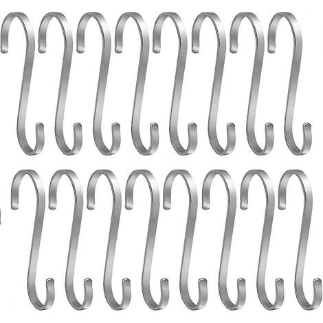 Lot de 16 crochets en acier inoxydable en forme de S, robustes, pour la viande (idéal comme cadeau). (1/5)