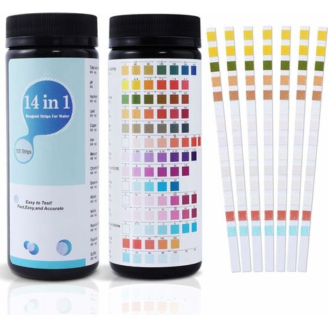 royaluxe - 14 en 1 Test de Qualité d'eau, Bandes de Test Piscine Spa Détection Rapide du pH, Analyse de la Qualité de l'eau, Bandes de Test d'eau, Kit de Bandelettes de Test, 50 Pcs -, (1/5)