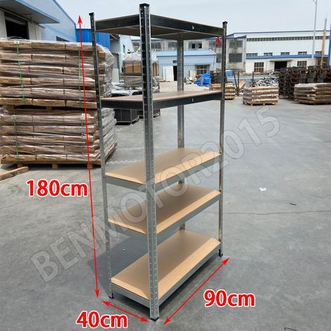 Garage Shelving Unit 5 Tier EXTRA Heavy-Duty 180x90x40cm Racking Shelf Storage Metal Steel & MDF Boltless Assembly System (1/5)