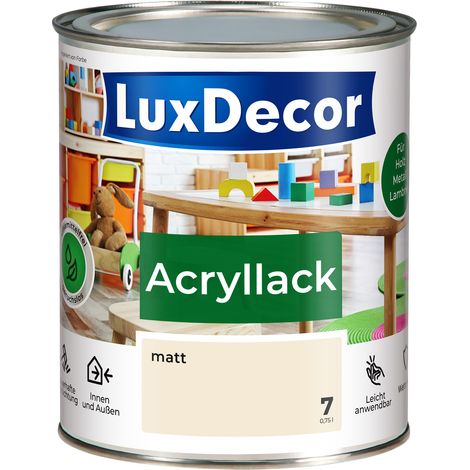 LUXDECOR Acryllack Holzfarbe Metall und Holz Lack Buntlack Matt (07) Vanillecreme - 0,75L