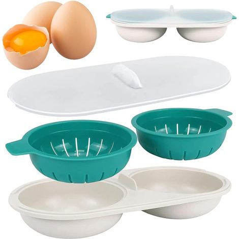 Pocheuses à œufs Micro-ondes, Cuiseur à Vapeur Micro-ondes à œufs, plateau amovible et couvercle à poignée, passe au lave-vaisselle, pour un petit-déjeuner facile, Double Cup Egg Cooker (1/5)
