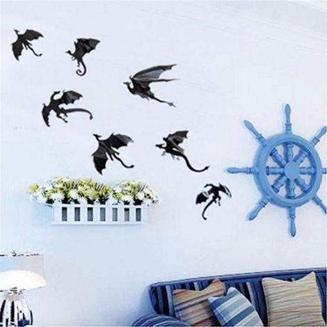 Lot de 7 stickers muraux 3D style gothique inspirés du papier peint dragon (1/5)