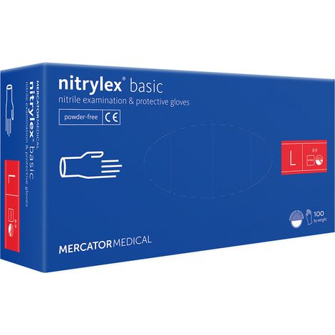 Guanti in nitrile blu Mercator Nitrylex Basic, taglia L, 100 pezzi. (1/2)