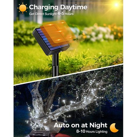 2er-Set Solar-Lichterketten für den Außenbereich, 5 + 2 m, 50 LEDs, 8 Modi, IP65 wasserdicht, mit Timer, für Zaun, Garten, Balkon, Kaltweiß (1/5)