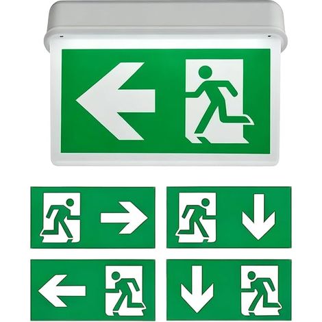 LED Emergency Light, Battery Powered, IP65 Waterproof, 4 Way Pictograms, Wall or Ceiling Mounted, Emergency Exit (1/5)
