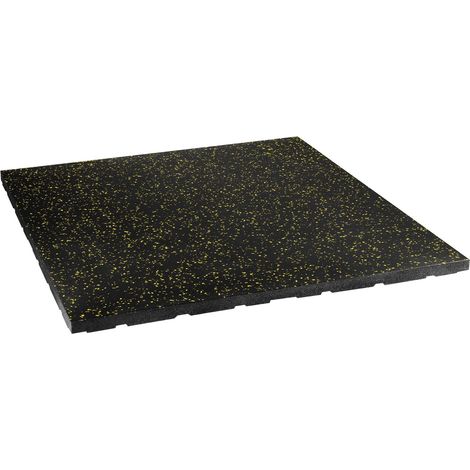 Suelo de goma para gimnasio, 35 mm, negro/amarillo, 1x1 m, amortiguador de impactos.