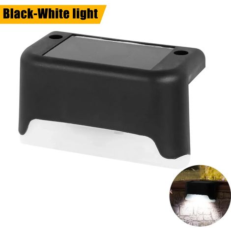 (Lot de 4 - Lumière noire et blanche) Lampe solaire LED blanc chaud pour marches, escaliers, jardin, balcon, terrasse, clôture - Étanche - Compatible avec les éclairages extérieurs. (1/5)