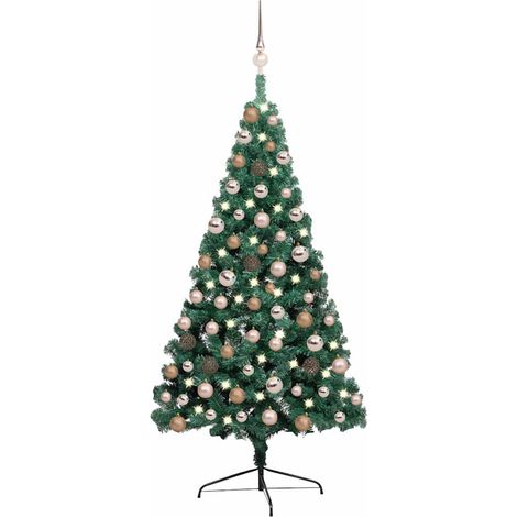 Demi-arbre de Noël artificiel pré-éclairé et boules-Décoration de Fête pour Noël vert 120 cm 290302 (1/5)