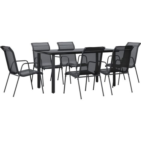 Maison Exclusive - Set da Pranzo da Giardino 7 pz Nero in Acciaio e Textilene