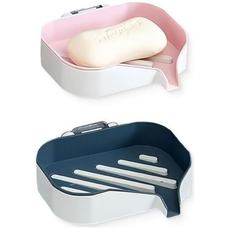 Seifenhalter mit Ablauf, 2 Stück Seifenhalter für Badezimmer, Seifenhalter ohne Bohren Dusche, Abnehmbare Seifenbox (1/5)