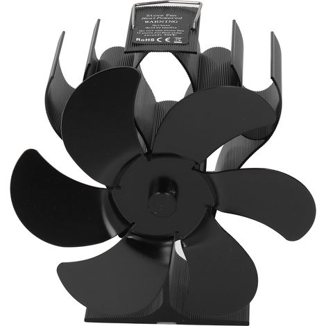 Ventilateur de poêle à bois à 6 pales, alimenté par la chaleur, résistant aux hautes températures et à allumage automatique, noir, diamètre 152 mm (1/5)