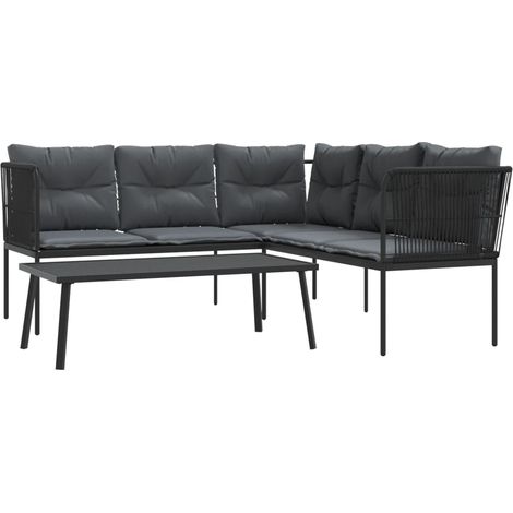 Maison Exclusive - Set Divano da Giardino con Cuscini Nero Acciaio e Textilene