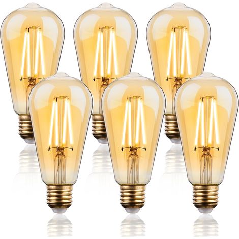 Ampoule LED E27, ST64 Rétro LED Filament Lampe Décorative, 7W(équivalent 60W), 2700K Blanc Chaud, 700LM, Verre ambré, Lot de 6 (1/5)