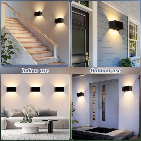 Applique Murale Interieur/Exterieur 24W Noire Appliques Murales LED 3000K Blanc Chaud avec Angle de Faisceau Réglable Lampe Murale Etanche IP65 Applique Exterieur [Classe énergétique E] (1/5)