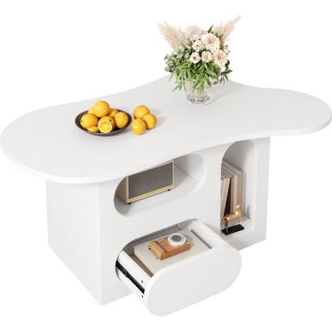 Table basse avec tiroirs, table basse en forme de nuage avec compartiments de rangement ouverts, matériaux de haute qualité. 97 x 45 x 43,5 cm (1/5)