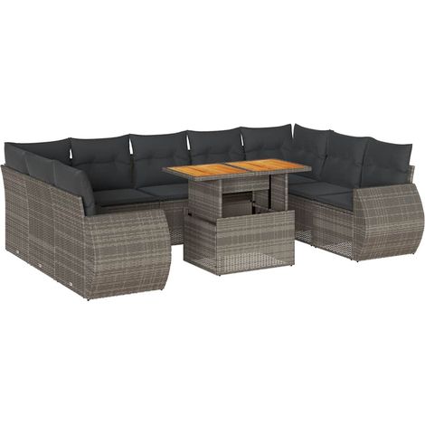 Cuscini da seduta - vidaXL Set Divano da Giardino 10 pz con Cuscini Grigio in Polyrattan - Cuscini da schienale (1/5)