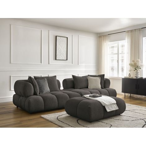 BOBOCHIC - Canapé droit fixe 4 places ALYA tissu bouclette avec pouf Marron (1/5)