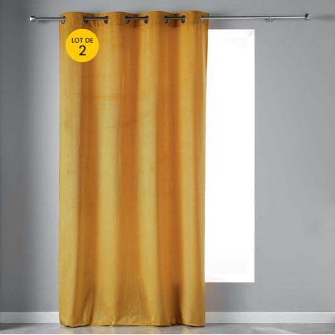 Lot de 2 Rideaux tamisant 140 x 240 cm velours doux Velvetine Jaune (1/3)
