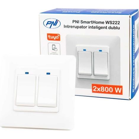 Double interrupteur intelligent PNI SmartHome WS222 pour le contrôle de l'éclairage Internet avec Tuya Smart App